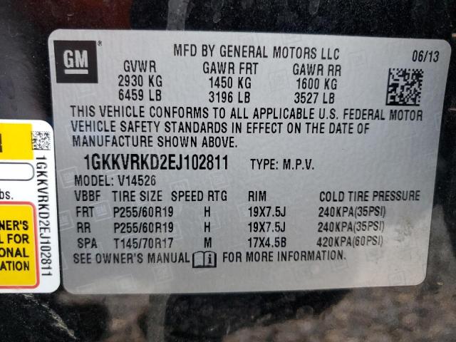 Photo 14 from auction – 2014 GMC ACADIA SLT with VIN 1GKKVRKD2EJ102811