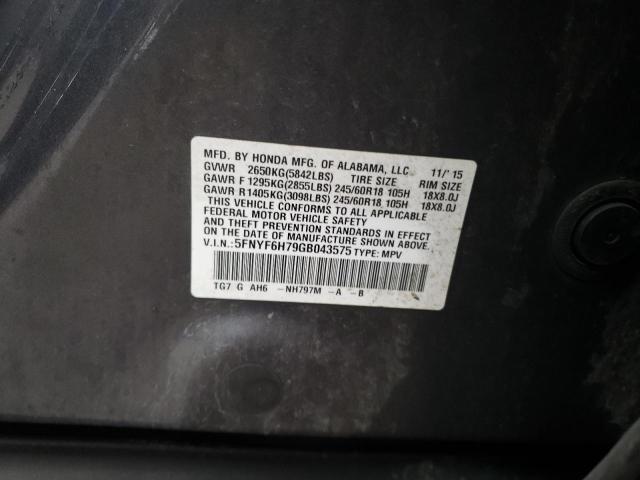 Photo 14 from auction – 2016 HONDA PILOT EXLN with VIN 5FNYF6H79GB043575