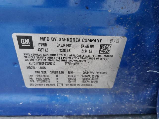 Photo 14 from auction – 2015 CHEVROLET TRAX 1LS with VIN KL7CJPSB0FB260510