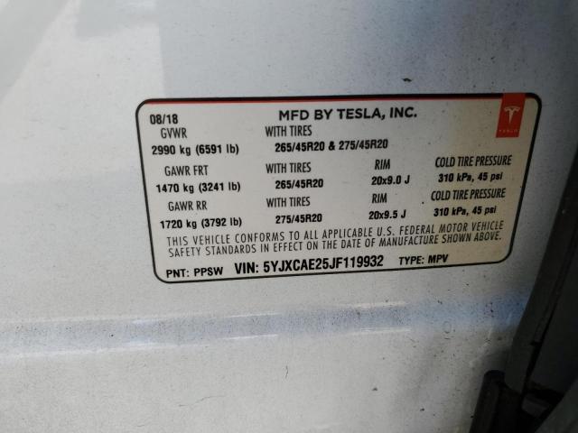 Photo 14 from auction – 2018 TESLA MODEL X with VIN 5YJXCAE25JF119932