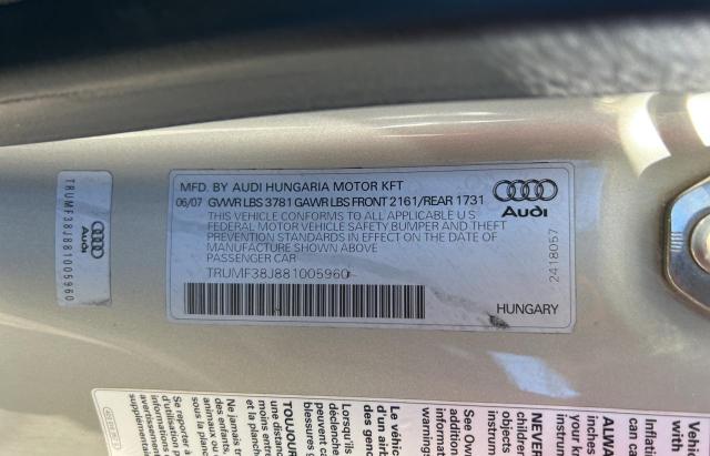 Photo 10 from auction – 2008 AUDI TT 2.0T with VIN TRUMF38J881005960