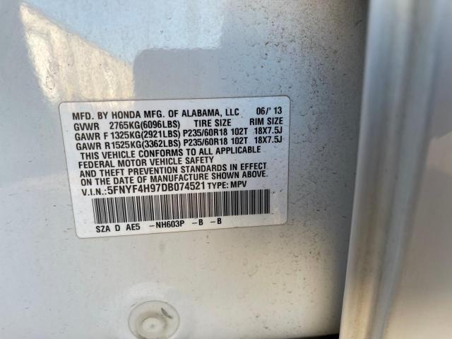 Photo 10 from auction – 2013 HONDA PILOT TOUR with VIN 5FNYF4H97DB074521
