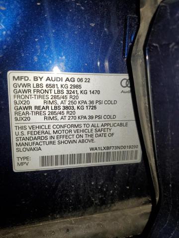Photo 14 from auction – 2022 AUDI Q7 PREMIUM with VIN WA1LXBF73ND019290