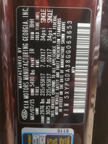Photo 14 from auction – 2016 KIA SORENTO LX with VIN 5XYPGDA38GG063653