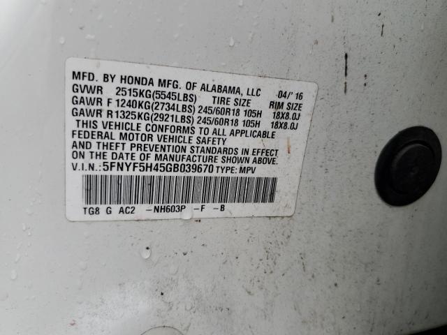 Photo 14 from auction – 2016 HONDA PILOT EX with VIN 5FNYF5H45GB039670