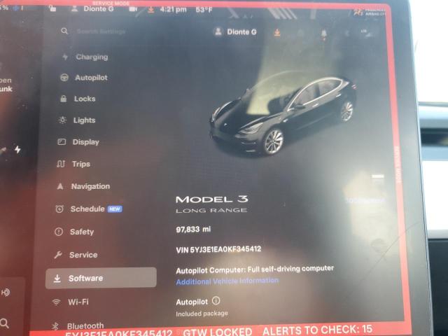 Photo 9 from auction – 2019 TESLA MODEL 3 with VIN 5YJ3E1EA0KF345412