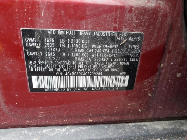 Photo 14 from auction – 2016 SUBARU OUTBACK 2. with VIN 4S4BSADC4G3209209