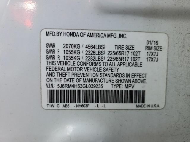 Photo 14 from auction – 2016 HONDA CR-V EX with VIN 5J6RM4H53GL039235
