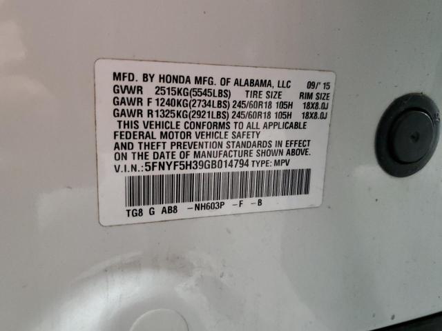 Photo 14 from auction – 2016 HONDA PILOT EX with VIN 5FNYF5H39GB014794