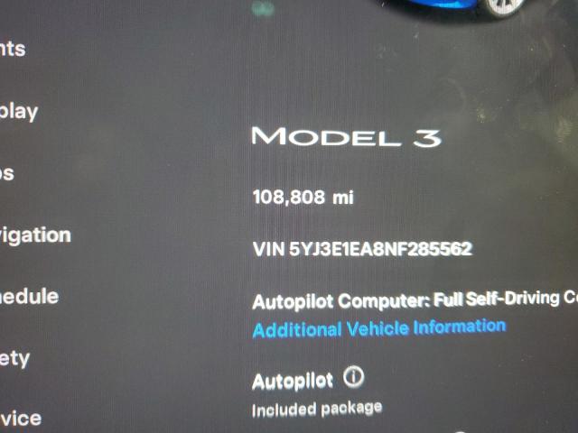 Photo 9 from auction – 2022 TESLA MODEL 3 with VIN 5YJ3E1EA8NF285562