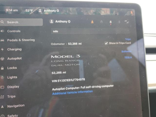 Photo 9 from auction – 2020 TESLA MODEL 3 with VIN 5YJ3E1EB1LF794978