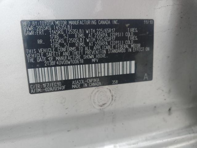 Photo 14 from auction – 2011 TOYOTA RAV4 with VIN 2T3BF4DV0BW100618
