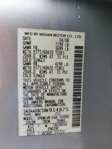 Photo 14 from auction – 2008 INFINITI QX56 with VIN 5N3AA08C58N914875