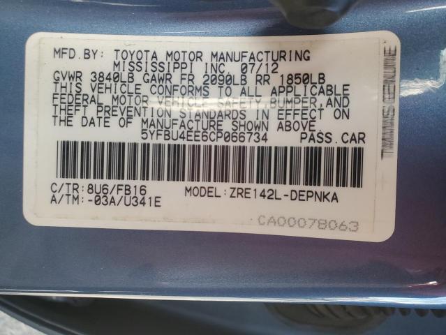 Photo 10 from auction – 2012 TOYOTA COROLLA BA with VIN 5YFBU4EE6CP066734