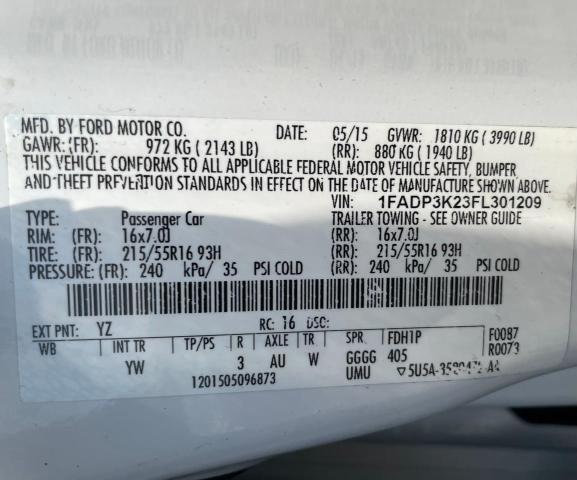 Photo 10 from auction – 2015 FORD FOCUS SE with VIN 1FADP3K23FL301209