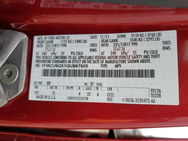Photo 14 from auction – 2016 FORD ESCAPE SE with VIN 1FMCU9GX1GUB67605