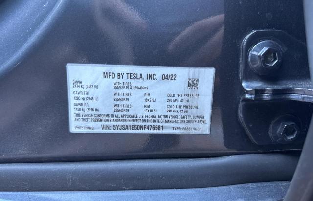 Photo 10 from auction – 2022 TESLA MODEL S with VIN 5YJSA1E50NF476581