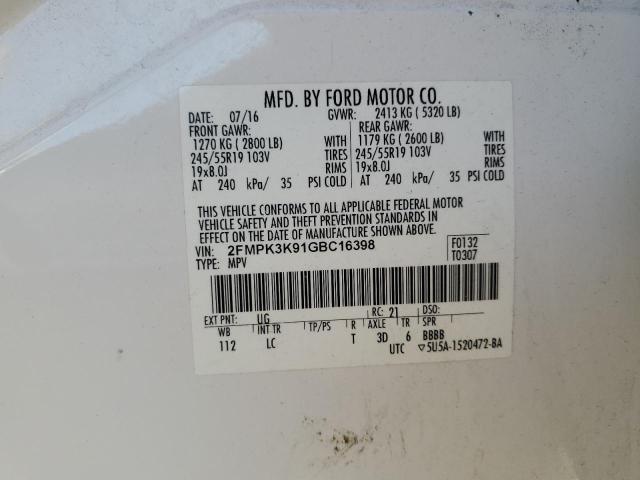 Foto 14 de la subasta – 2016 FORD EDGE TITAN con VIN 2FMPK3K91GBC16398
