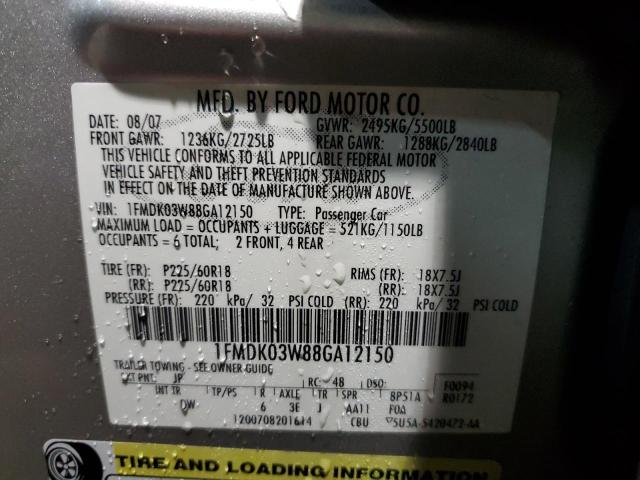 Photo 14 from auction – 2008 FORD TAURUS X L with VIN 1FMDK03W88GA12150