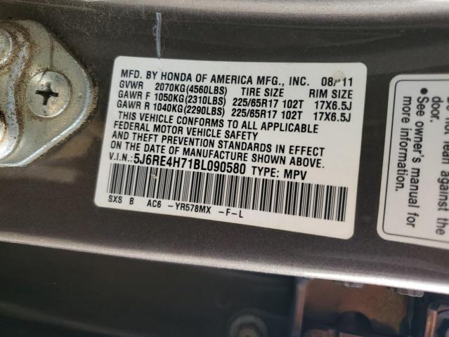 Photo 14 from auction – 2011 HONDA CR-V EXL with VIN 5J6RE4H71BL090580
