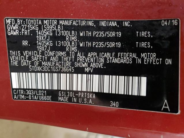 Photo 14 from auction – 2016 TOYOTA SIENNA SE with VIN 5TDXK3DC1GS736645