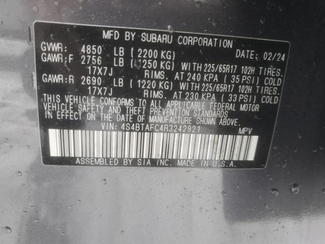Photo 14 from auction – 2024 SUBARU OUTBACK PR with VIN 4S4BTAFC4R3242921