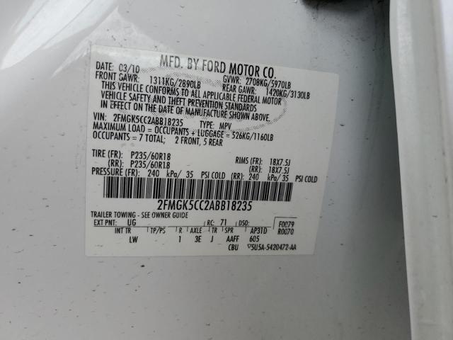 Снимка 14 от търг – 2010 FORD FLEX SEL с VIN 2FMGK5CC2ABB18235