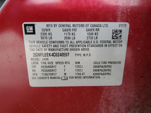 Photo 14 from auction – 2012 CHEVROLET EQUINOX LT with VIN 2GNFLEEK4C6240597