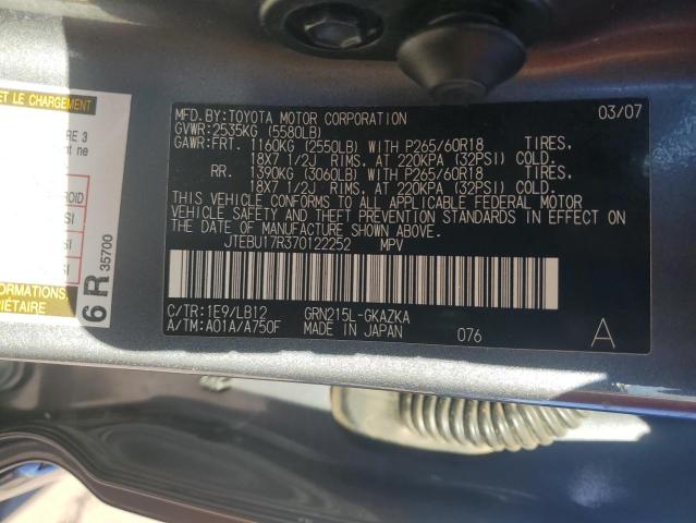 Photo 14 from auction – 2007 TOYOTA 4RUNNER LI with VIN JTEBU17R370122252