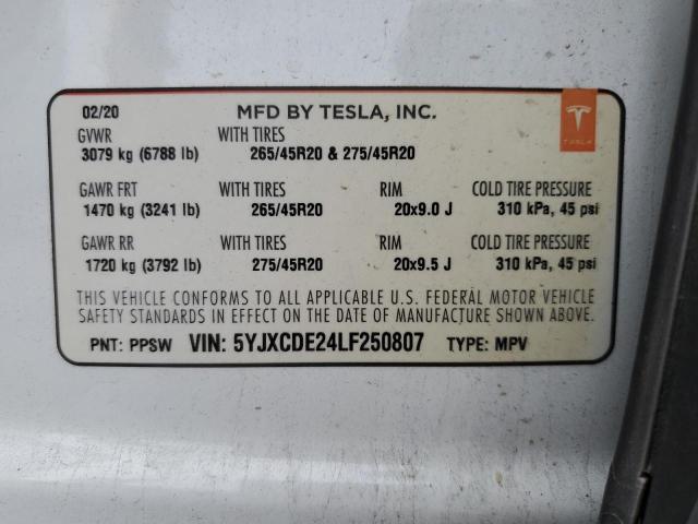 Снимка 14 от търг – 2020 TESLA MODEL X с VIN 5YJXCDE24LF250807