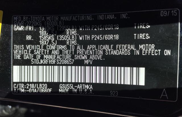 Photo 10 from auction – 2015 TOYOTA HIGHLANDER with VIN 5TDJKRFH9FS208657