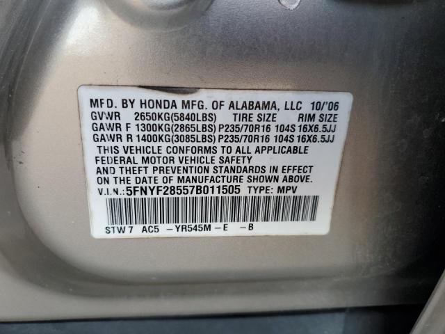 Photo 14 from auction – 2007 HONDA PILOT EXL with VIN 5FNYF28557B011505