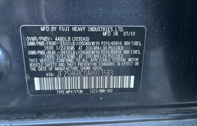 Photo 10 from auction – 2010 SUBARU FORESTER X with VIN JF2SH6BC0AH913583