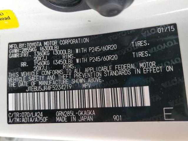 Photo 14 from auction – 2015 TOYOTA 4RUNNER SR with VIN JTEBU5JR4F5234219