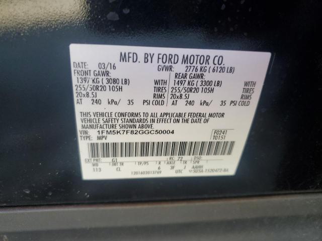 Photo 14 from auction – 2016 FORD EXPLORER L with VIN 1FM5K7F82GGC50004