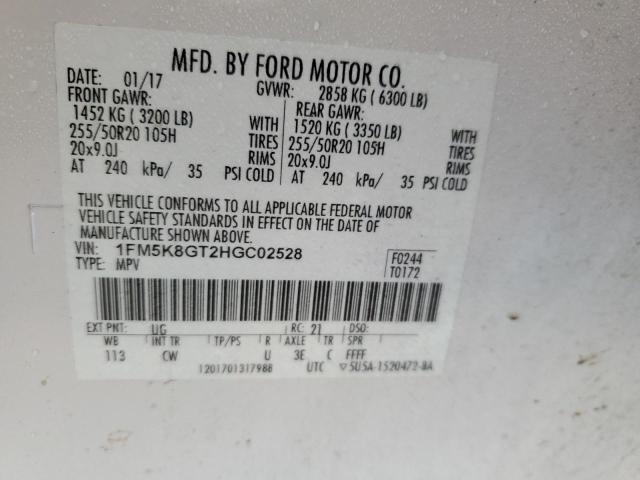 Photo 14 from auction – 2017 FORD EXPLORER S with VIN 1FM5K8GT2HGC02528