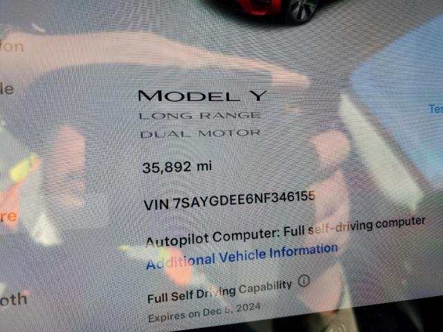 Photo 9 from auction – 2022 TESLA MODEL Y with VIN 7SAYGDEE6NF346155