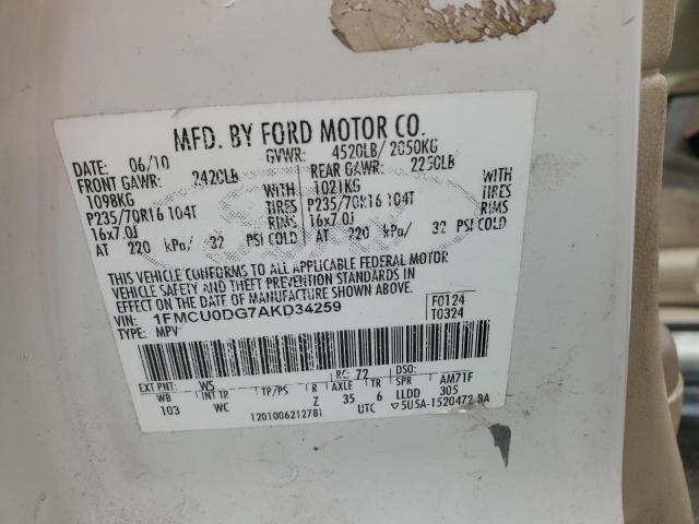 Photo 14 from auction – 2010 FORD ESCAPE XLT with VIN 1FMCU0DG7AKD34259