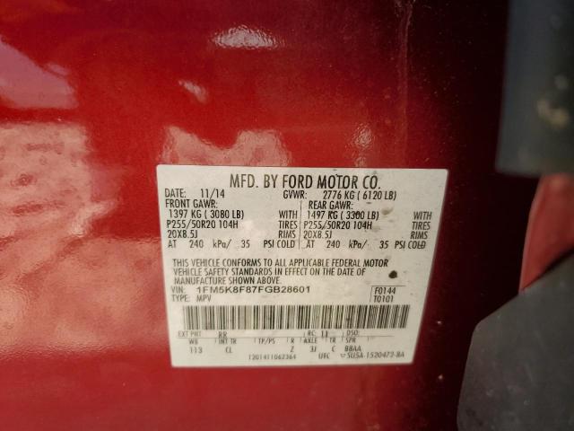 Photo 14 from auction – 2015 FORD EXPLORER L with VIN 1FM5K8F87FGB28601