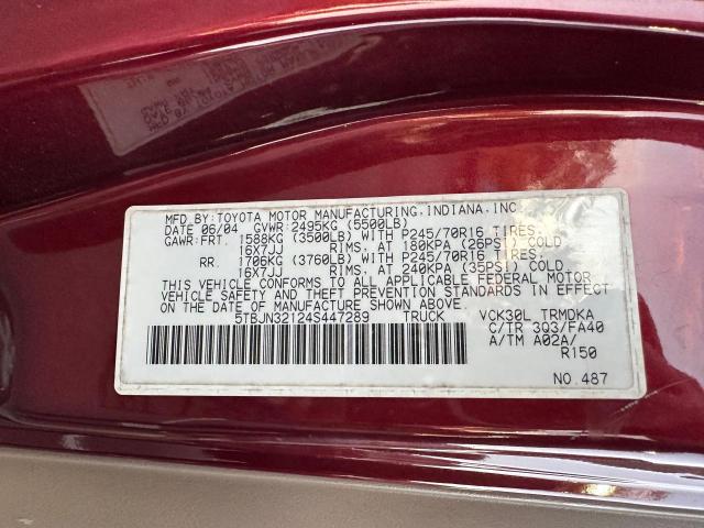 Photo 10 from auction – 2004 TOYOTA TUNDRA with VIN 5TBJN32124S447289