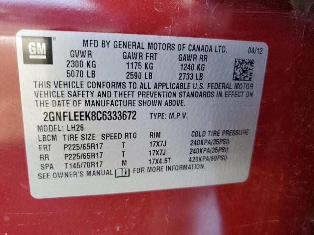 Photo 14 from auction – 2012 CHEVROLET EQUINOX LT with VIN 2GNFLEEK8C6333672