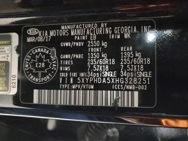 Photo 14 from auction – 2017 KIA SORENTO EX with VIN 5XYPHDA5XHG328251