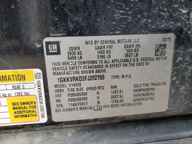Photo 14 from auction – 2015 GMC ACADIA SLT with VIN 1GKKVRKD3FJ282768