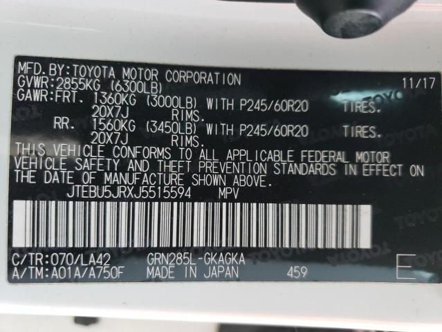 Photo 14 from auction – 2018 TOYOTA 4RUNNER SR with VIN JTEBU5JRXJ5515594