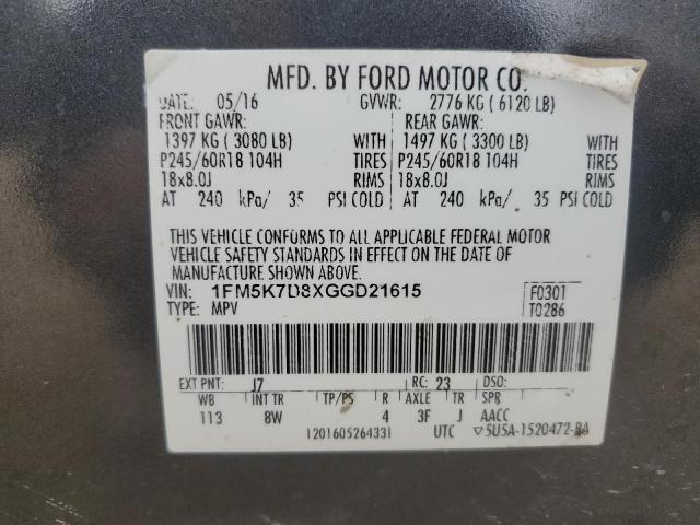 Photo 14 from auction – 2016 FORD EXPLORER X with VIN 1FM5K7D8XGGD21615