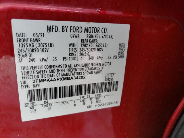 Photo 14 from auction – 2021 FORD EDGE ST with VIN 2FMPK4APXMBA34202