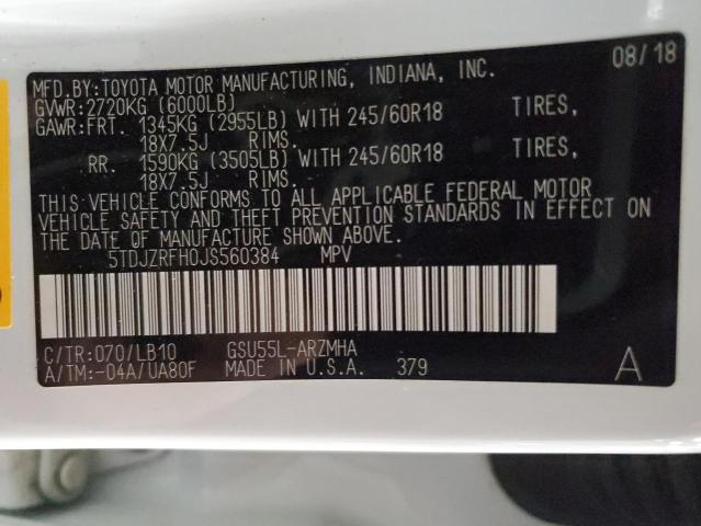 Photo 14 from auction – 2018 TOYOTA HIGHLANDER with VIN 5TDJZRFH0JS560384