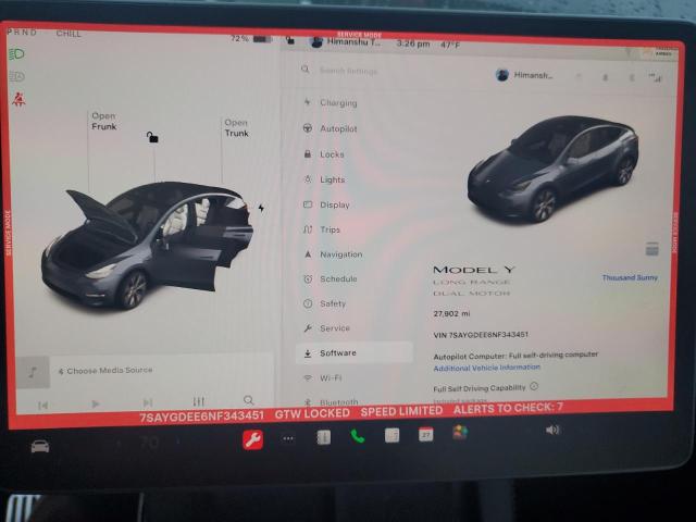 Photo 9 from auction – 2022 TESLA MODEL Y with VIN 7SAYGDEE6NF343451