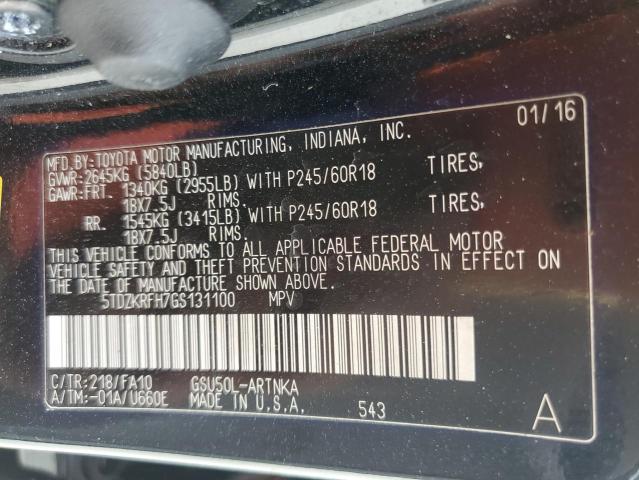 Photo 14 from auction – 2016 TOYOTA HIGHLANDER with VIN 5TDZKRFH7GS131100