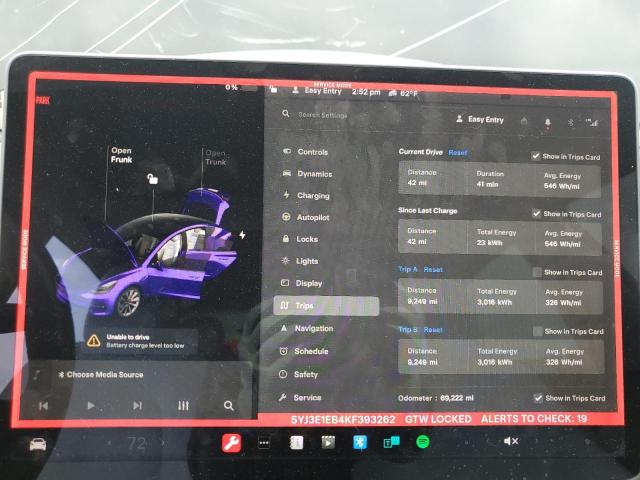 Photo 9 from auction – 2019 TESLA MODEL 3 with VIN 5YJ3E1EB4KF393262